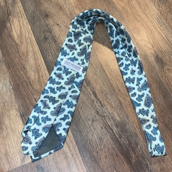 Teal Blue Paisley 100 % Italian Silk Neck Tie Made in USA Wedding Guest Holidays - Picture 6 of 10